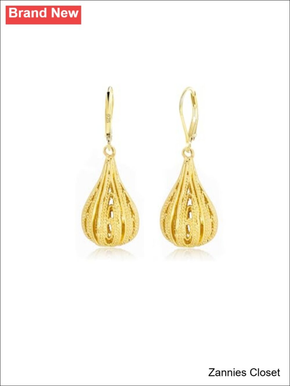 ✨ 18K Gold Plated Caged Pearl Teardrop Dangle Drop Earrings Leverback